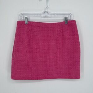 i i i Women's Pink Metallic Boucle Wool Blend Coquette Tweed Mini Skirt Size M